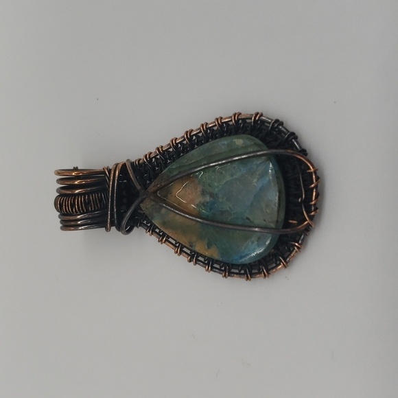 272- Wire Wrapped Natural Stone Pendant Necklace Handmade NWT - Picture 3 of 5